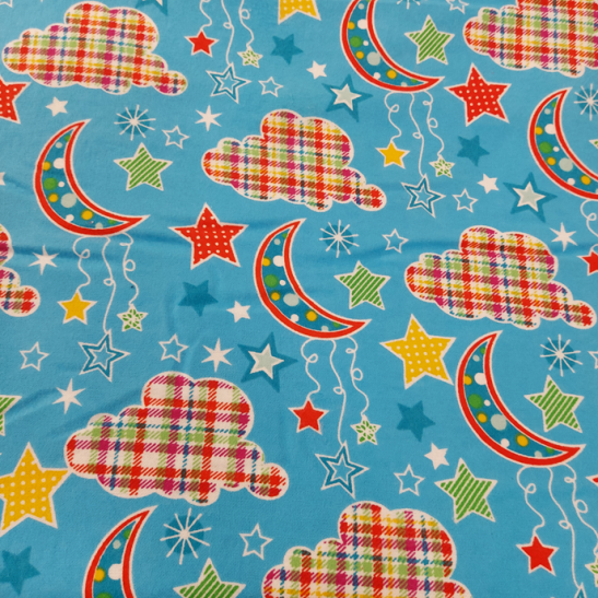 Tissu flanelle de coton enfant imprimé nuage coloris bleu