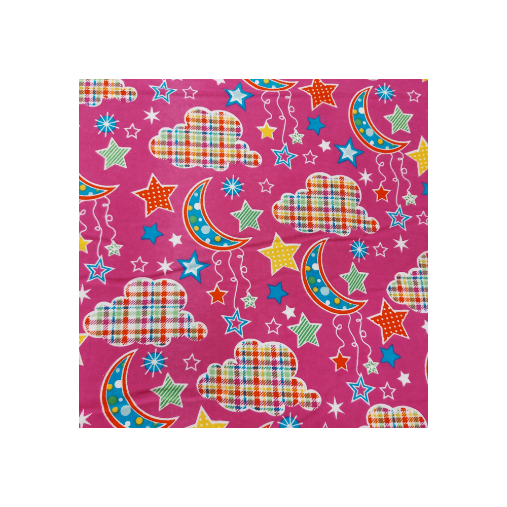 Tissu flanelle de coton enfant imprimé nuage coloris fuchsia