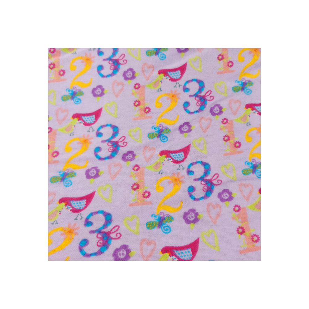 Flannelle cotton material print with number color rose