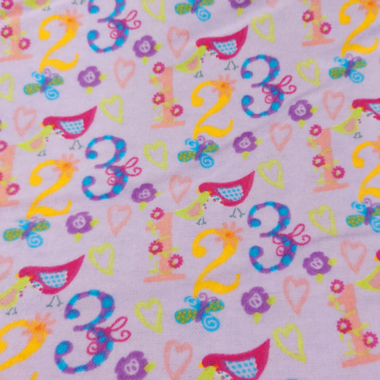 Tissu flanelle de coton enfant imprimé chiffre coloris rose