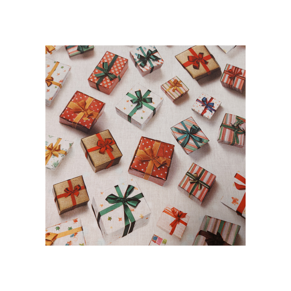 Tissu Noël coton digital effet 3 D imprimé cadeaux