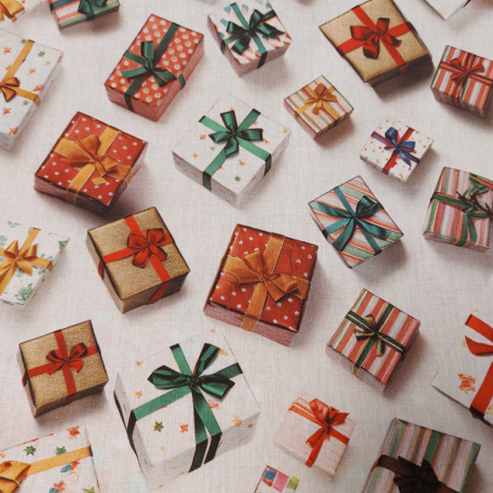Tissu Noël coton digital effet 3 D imprimé cadeaux