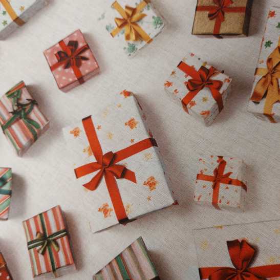 Tissu Noël coton digital effet 3 D imprimé cadeaux