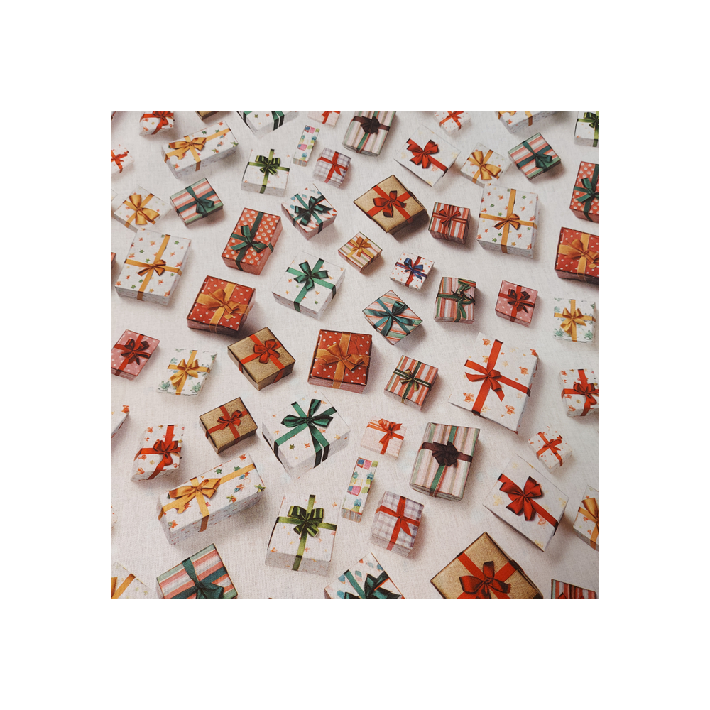 Tissu Noël coton digital effet 3 D imprimé cadeaux