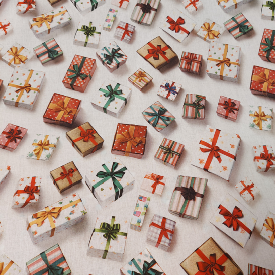 Tissu Noël coton digital effet 3 D imprimé cadeaux