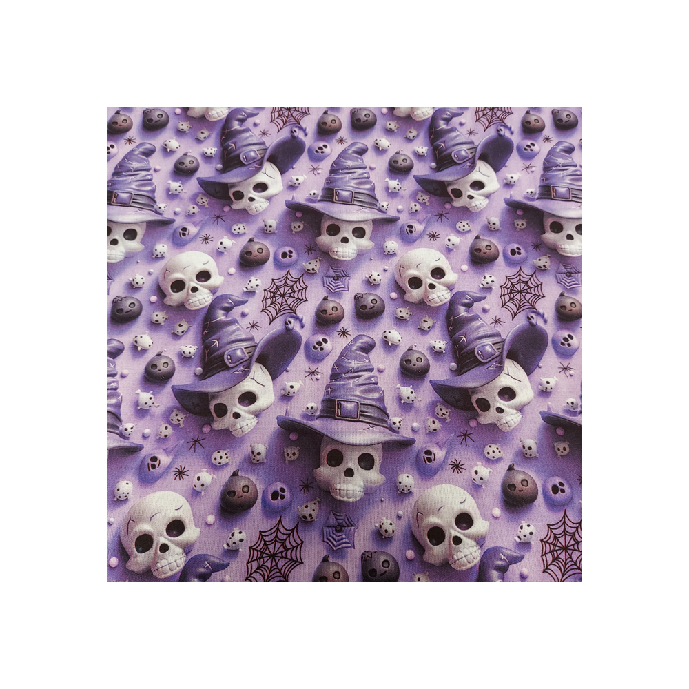 Halloween cotton material 3 D digital  print with skull with heat