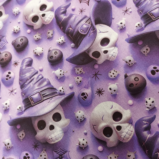 Halloween cotton material 3 D digital  print with skull with heat