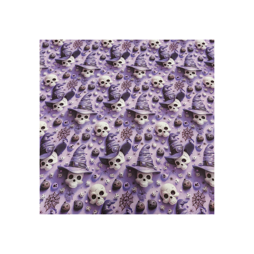 Halloween cotton material 3 D digital  print with skull with heat