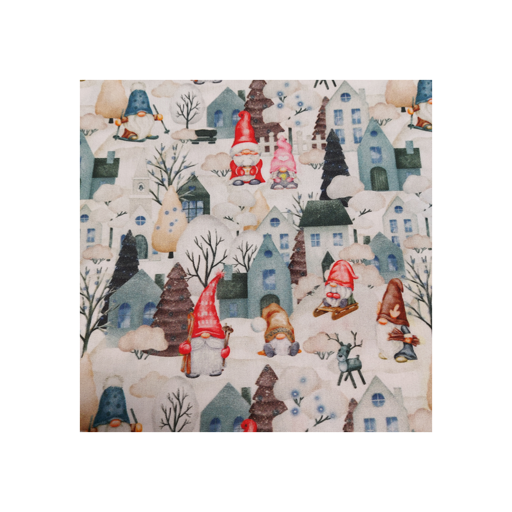 Tissu Noël coton imprimé gnome