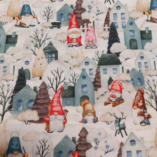 Tissu Noël coton imprimé gnome