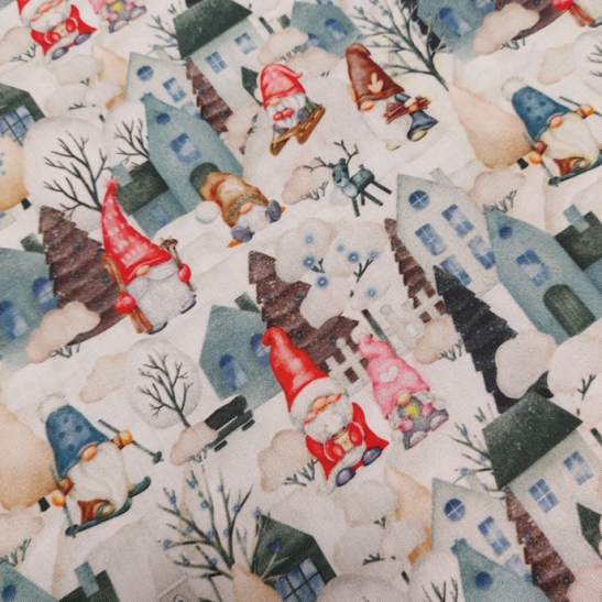 Tissu Noël coton imprimé gnome
