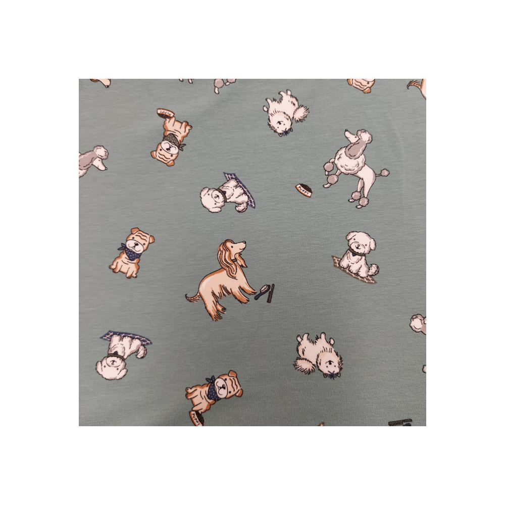 Jersey printed material with dog  color old green
