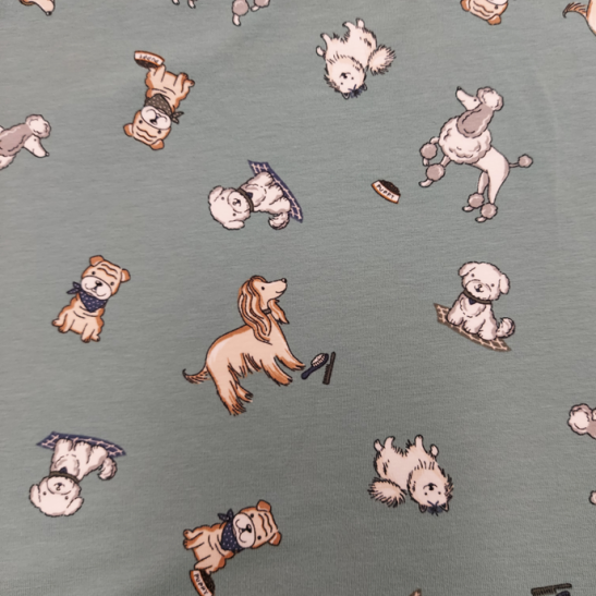 Jersey printed material with dog  color old green