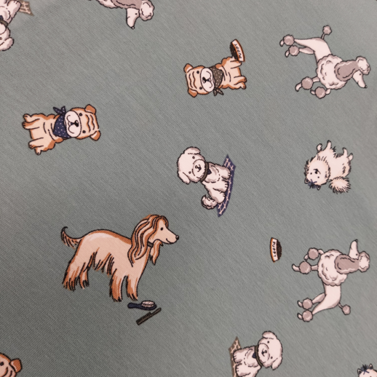 Jersey printed material with dog  color old green