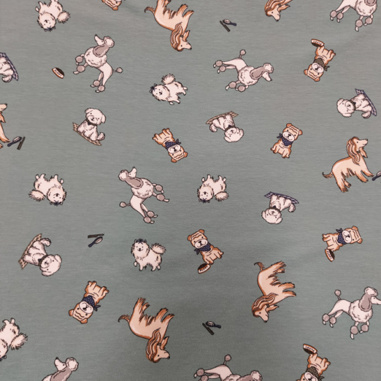Jersey printed material with dog  color old green