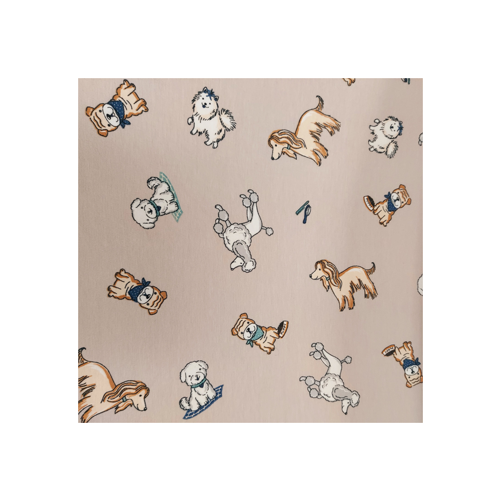 Jersey printed material with dog  color beige