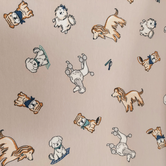 Jersey printed material with dog  color beige