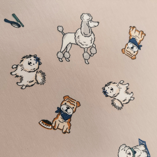 Jersey printed material with dog  color beige
