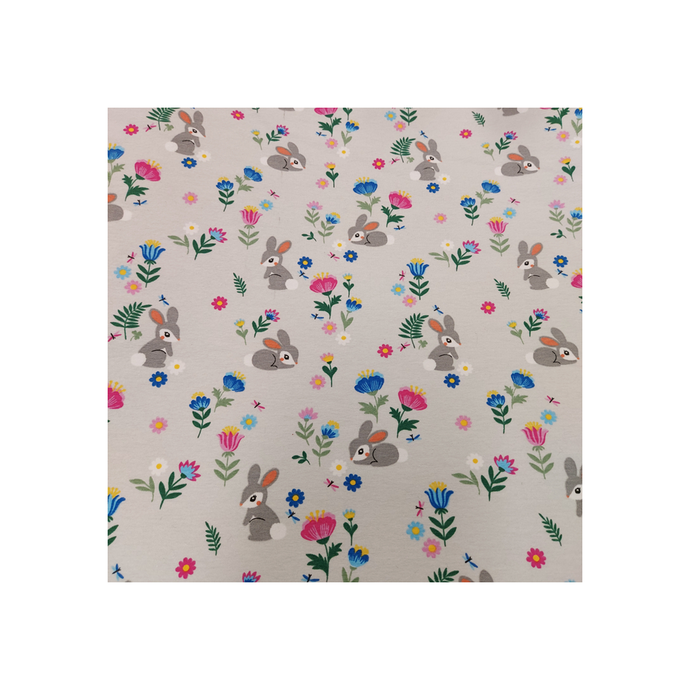 Jersey printed material with rabbit and flower