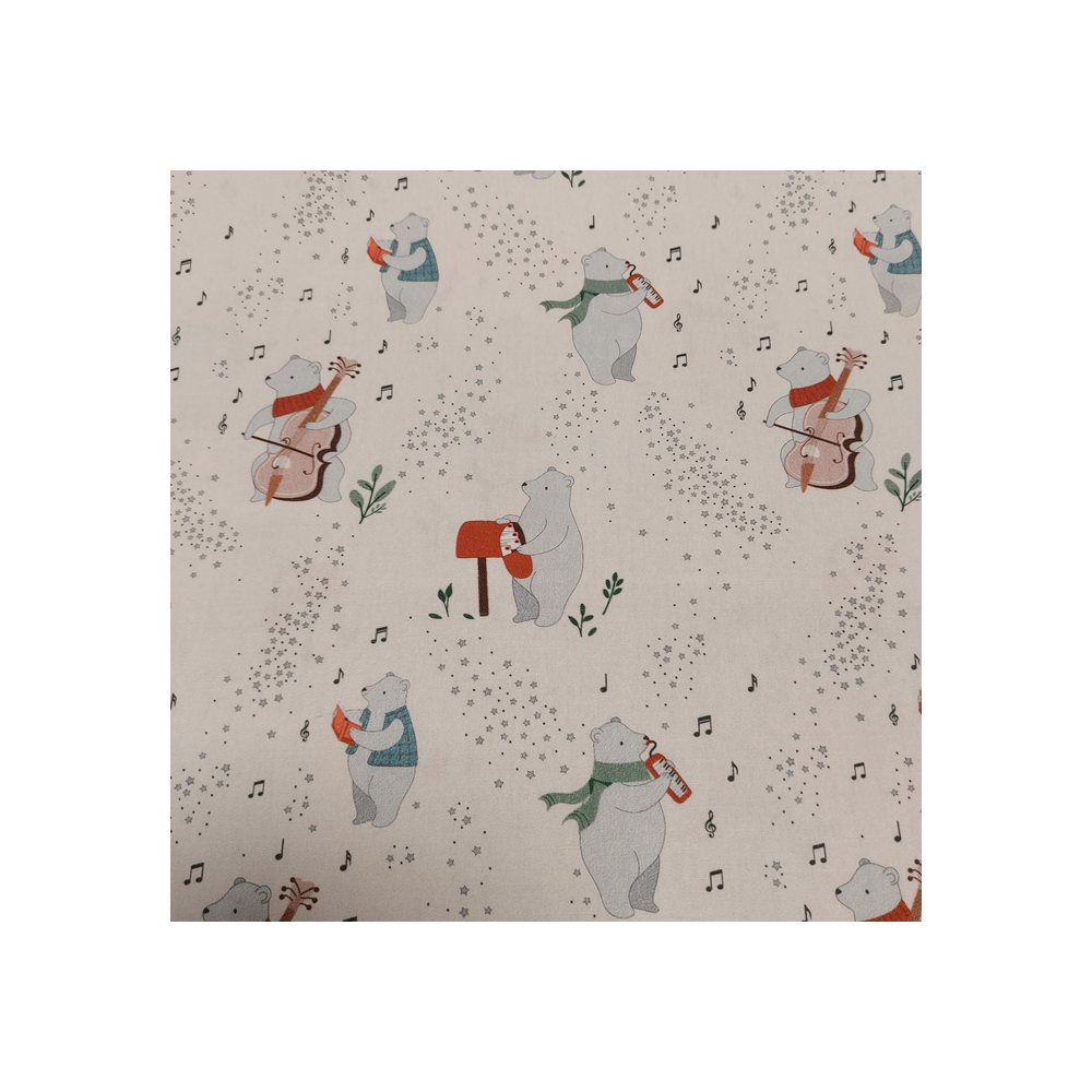 Christmas cotton print with musician bear