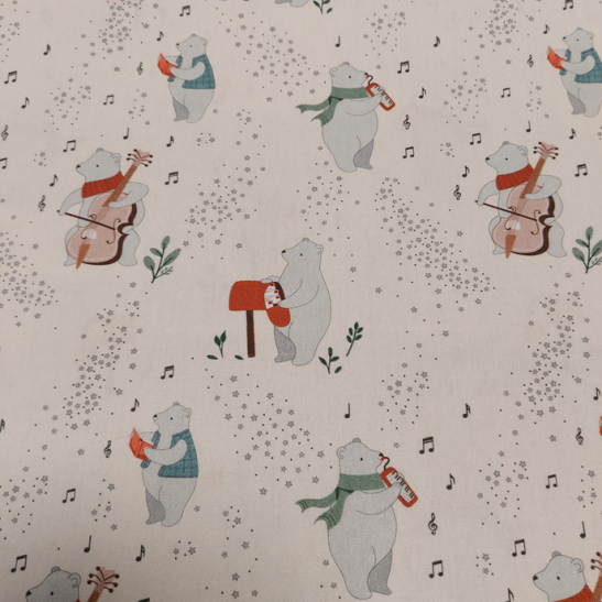Christmas cotton print with musician bear
