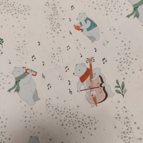 Christmas cotton print with musician bear