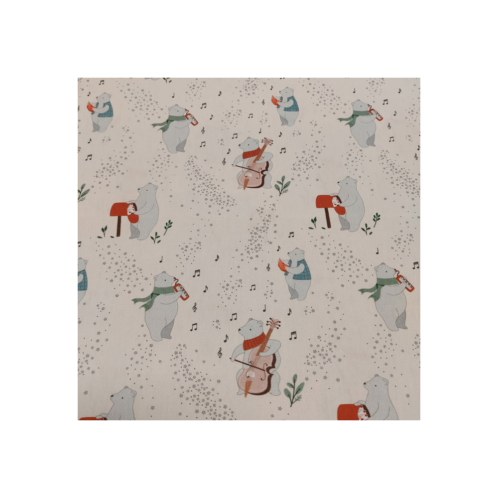 Tissu Noël coton imprimé ours musicien