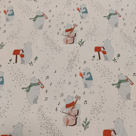 Tissu Noël coton imprimé ours musicien