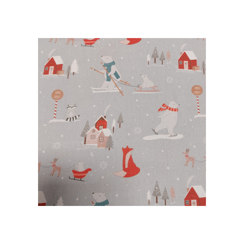 Tissu Noël coton imprimé ours et renard