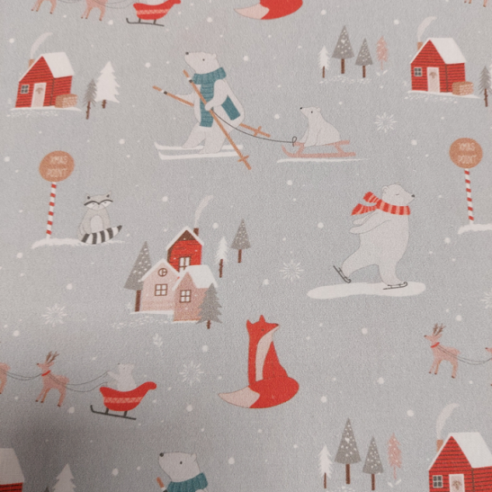 Tissu Noël coton imprimé ours et renard