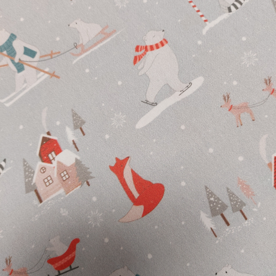 Tissu Noël coton imprimé ours et renard