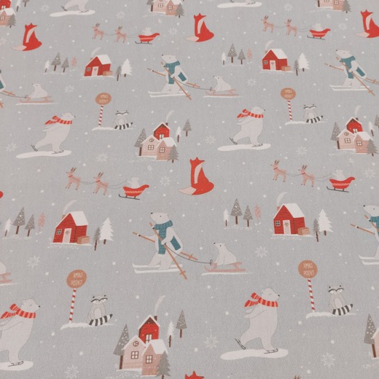 Tissu Noël coton imprimé ours et renard