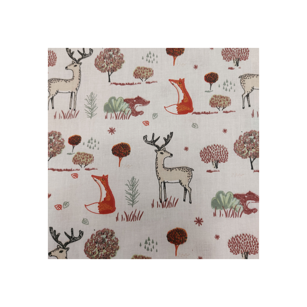 Cotton material  print with fox in the wood