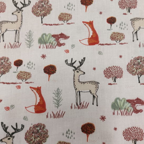 Cotton material  print with fox in the wood