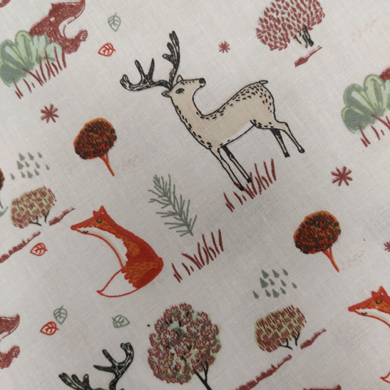 Tissu coton enfant imprimé renard dans la forêt