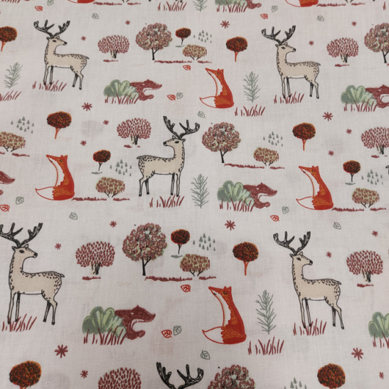 Cotton material  print with fox in the wood
