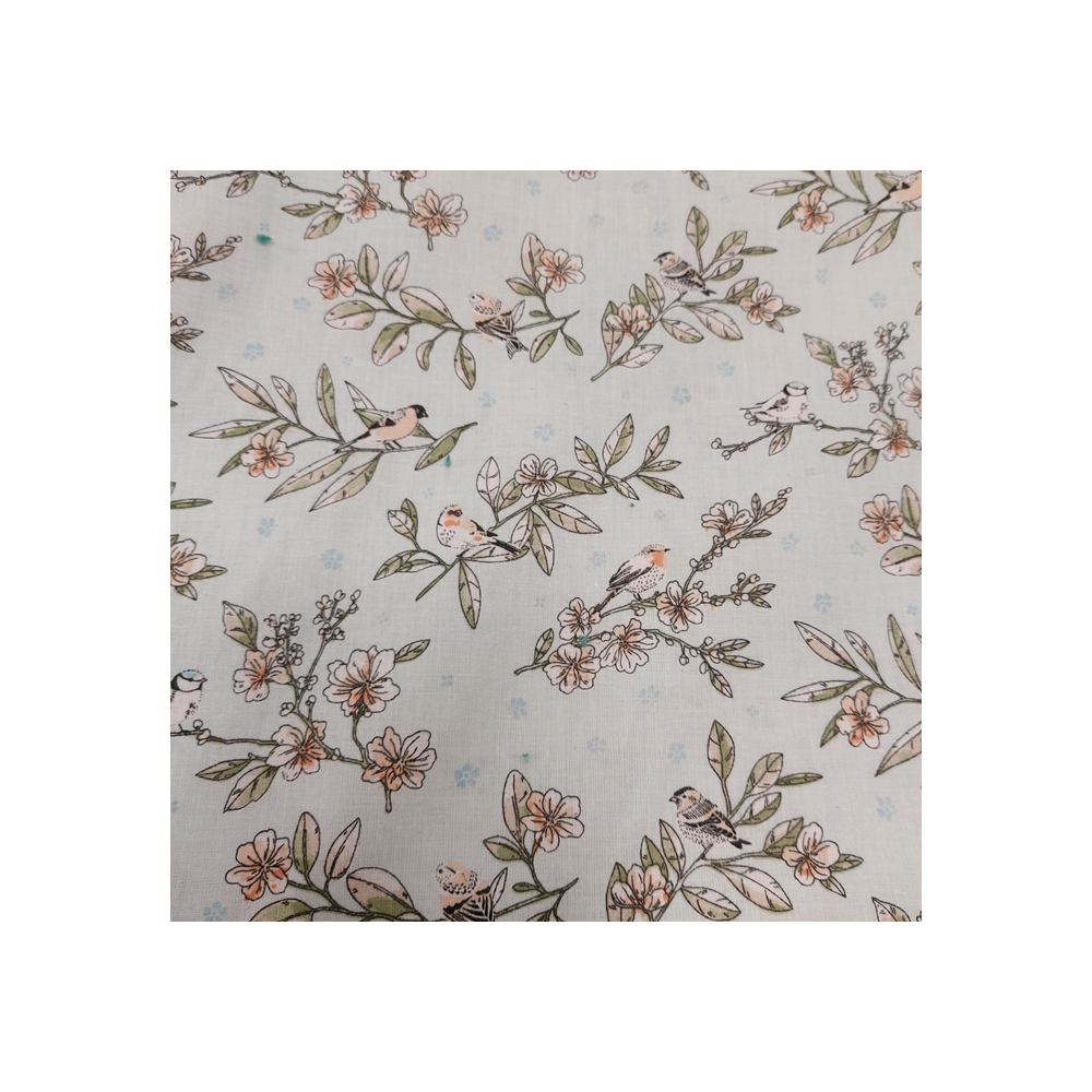 Tissu coton imprimé chants d'oiseaux coloris ciel