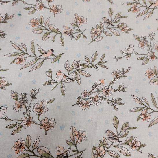 Tissu coton imprimé chants d'oiseaux coloris ciel