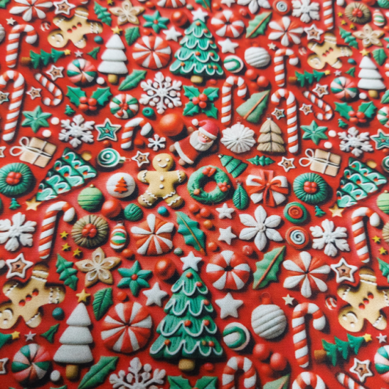 Tissu Noël coton digital effet 3 D imprimé mini sapin