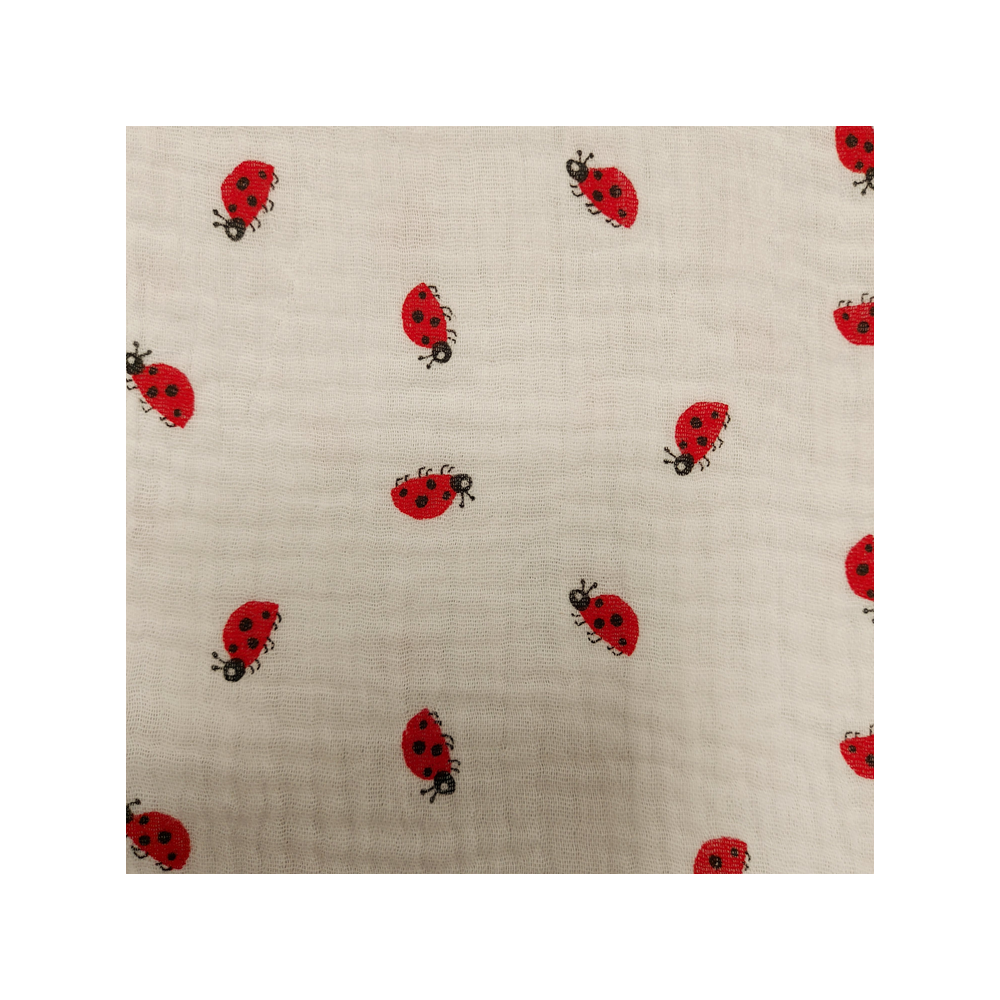Tissu double gaze de coton imprimé petites coccinelles