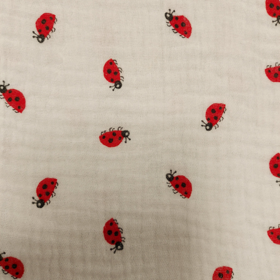 Tissu double gaze de coton imprimé petites coccinelles