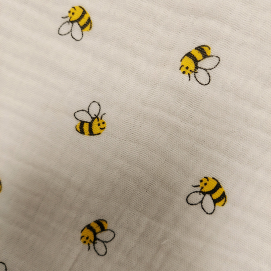 Tissu double gaze de coton imprimé petites abeilles