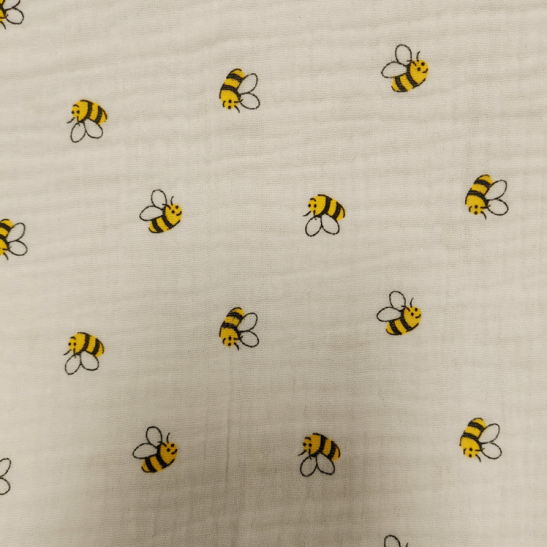 Tissu double gaze de coton imprimé petites abeilles