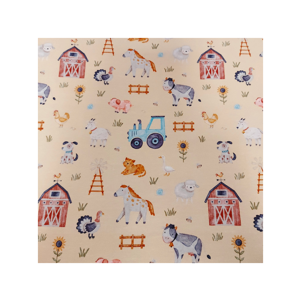 Jersey printed children material with farm