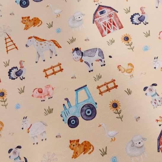 Jersey printed children material with farm