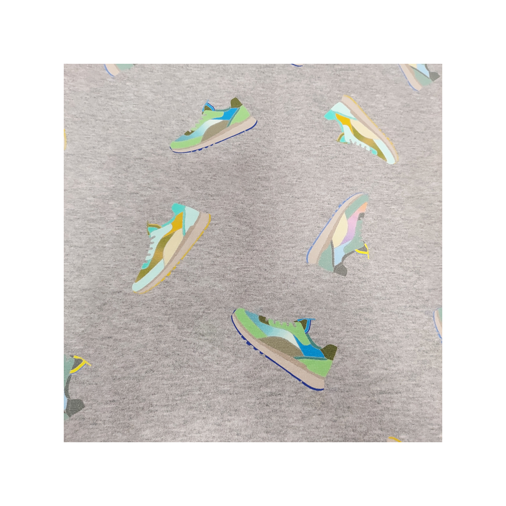 Jersey printed material with sneakers color grey