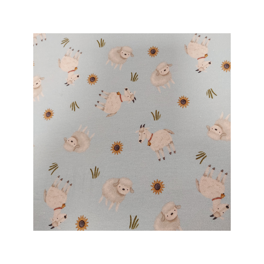 Jersey printed children material with goat and sheep