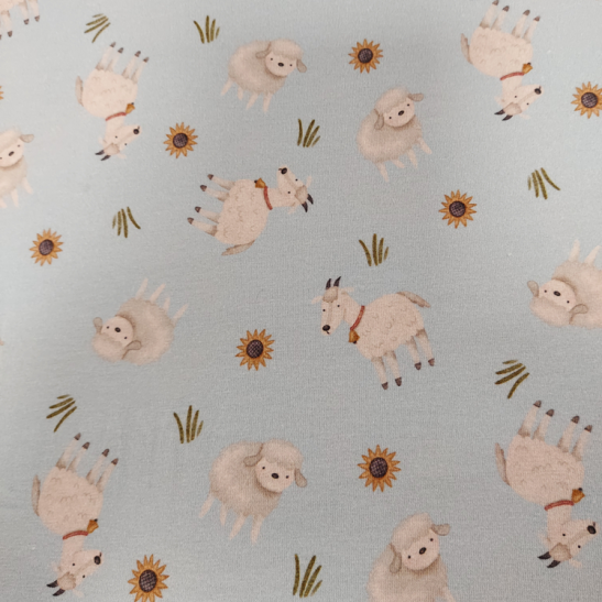 Jersey printed children material with goat and sheep