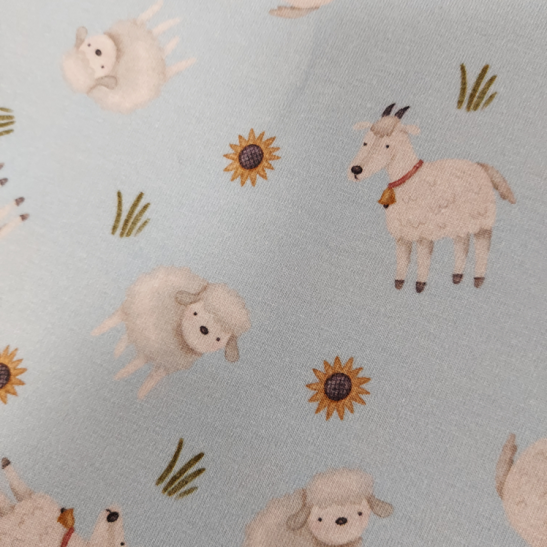 Jersey printed children material with goat and sheep