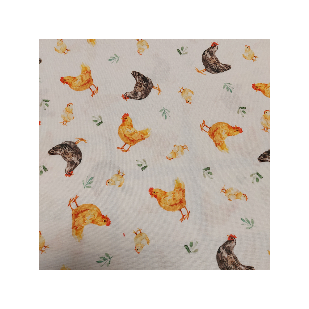 Tissu coton de Pâques imprimé poule et poussin